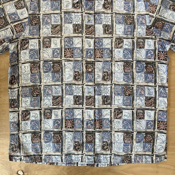 Reyn Spooner Hawaiian Shirt XL Blue Floral Sun Art Hawaii Surfing Vacation - Picture 4 of 8